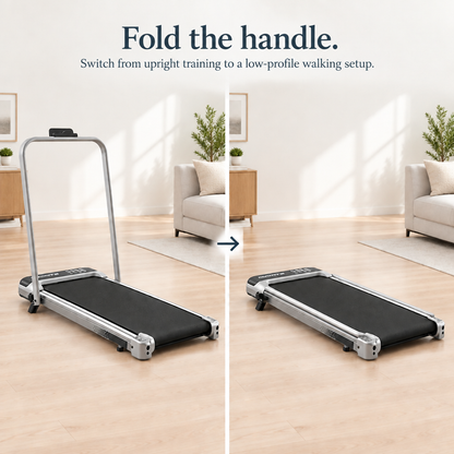 Fold-down handle image with matching typography