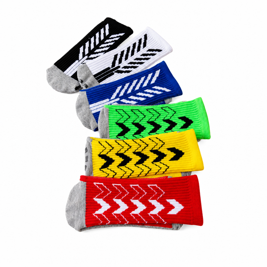 Six socks on a pure-white background